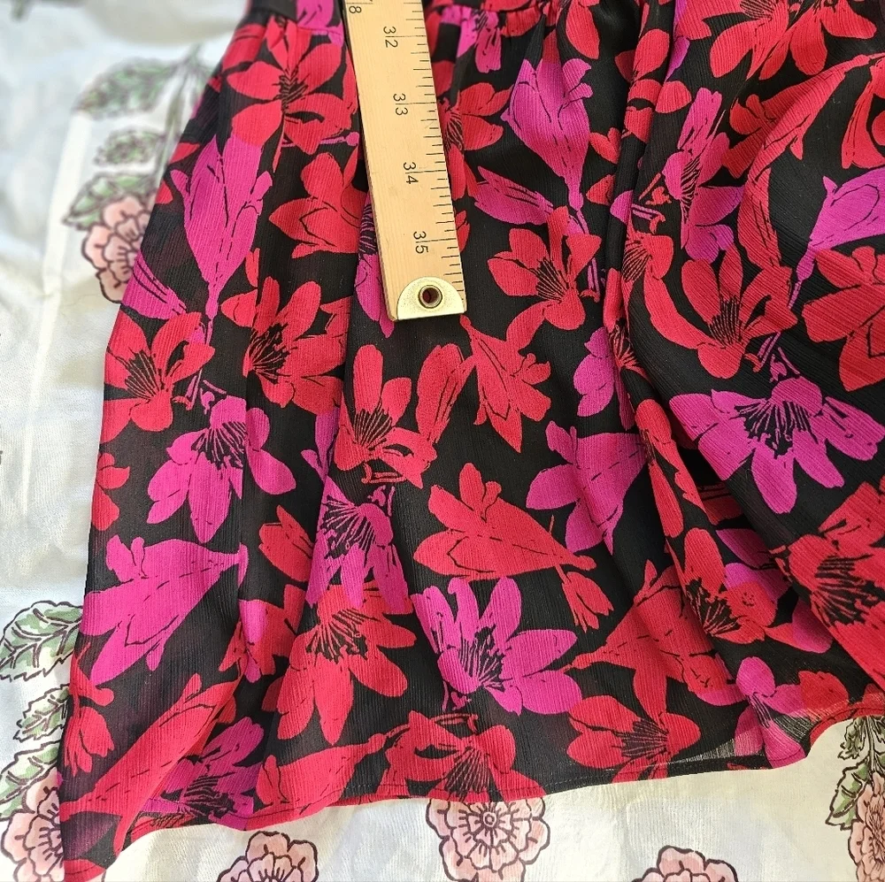 J. Crew Red and Pink Floral Long Sleeve Dress